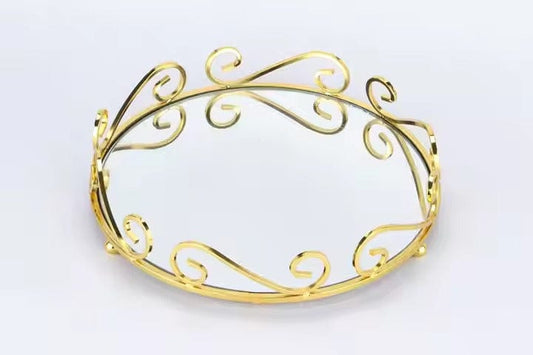 Decorative Flat Tray Gold Jewelry Tray Golden