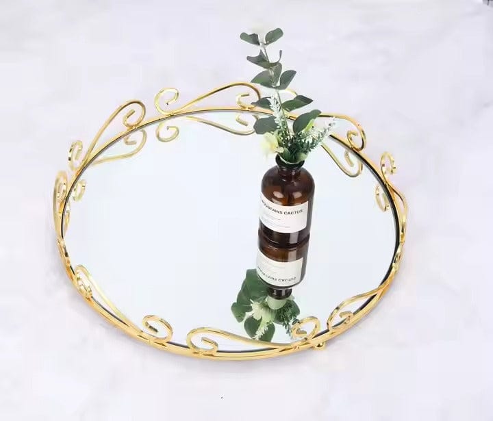 Decorative Flat Tray Gold Jewelry Tray Golden