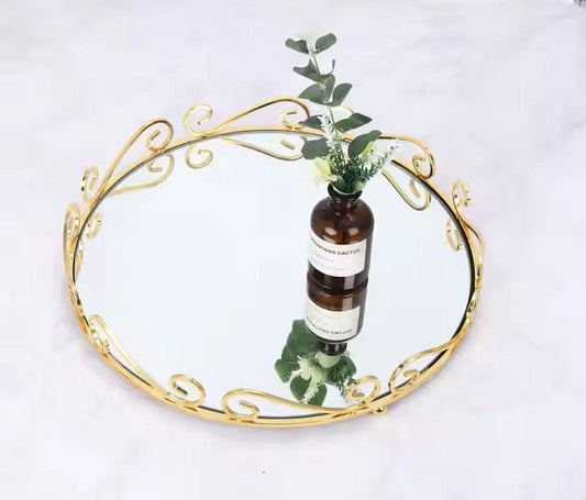 Decorative Flat Tray Gold Jewelry Tray Golden
