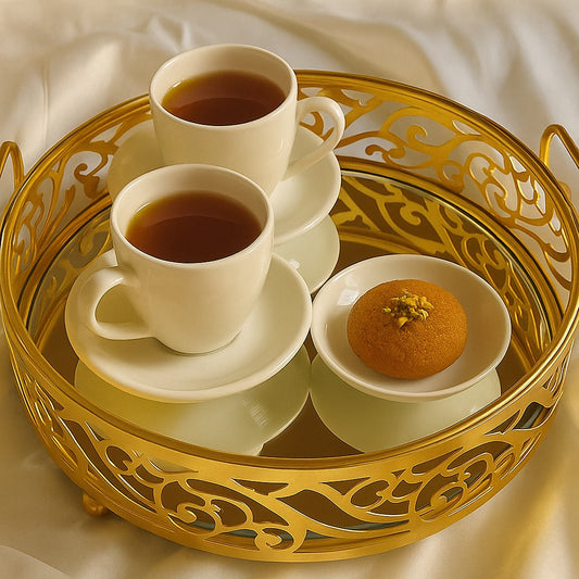 Glass Mirror Gold Luxury Storage Display Tray